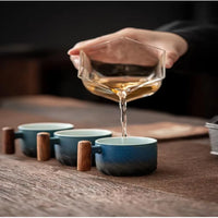 80Ml Ceramic Retro Coffee Cup Office Water Cup Filter Tea Mug Wooden Handle Coffee Mug Handmade Tea Coffee Cup Birthday Gift